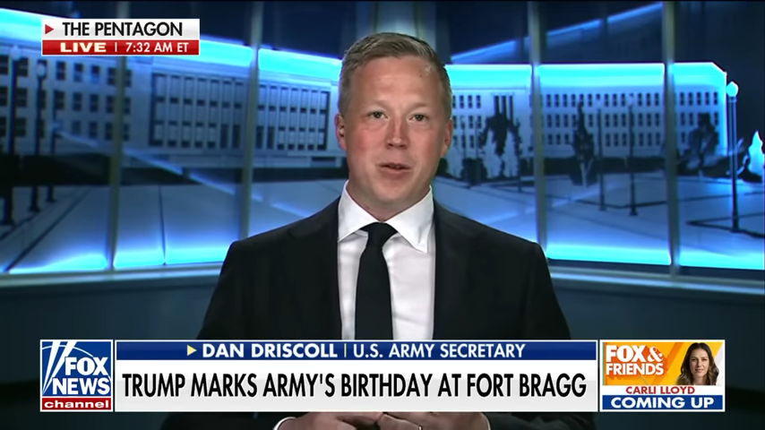 Army Secretary Dan Driscoll during Fox News interview where he mistakenly claimed astronaut had moon landing role instead of ISS mission.