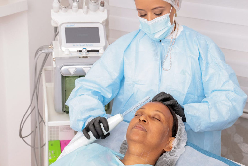 Woman during Facial Treatment
