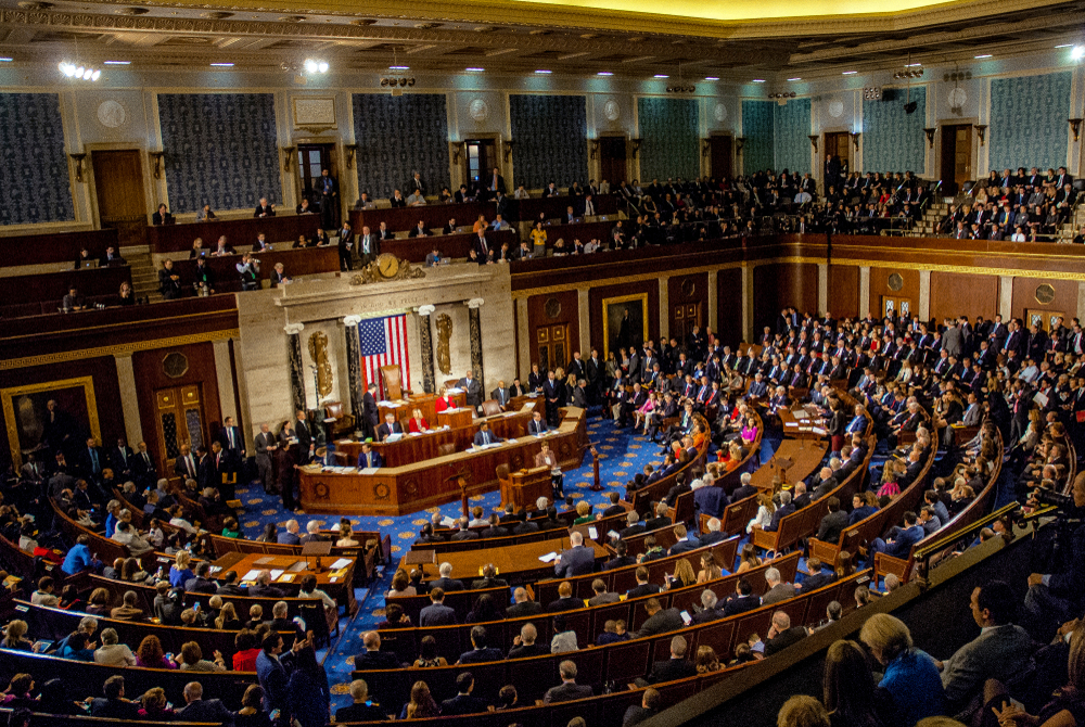 Washington, DC., USA, January 3, 2017 Members of the 115th congress and their familes mingle on the house floor while attending the joint session on the opening day of the current session.