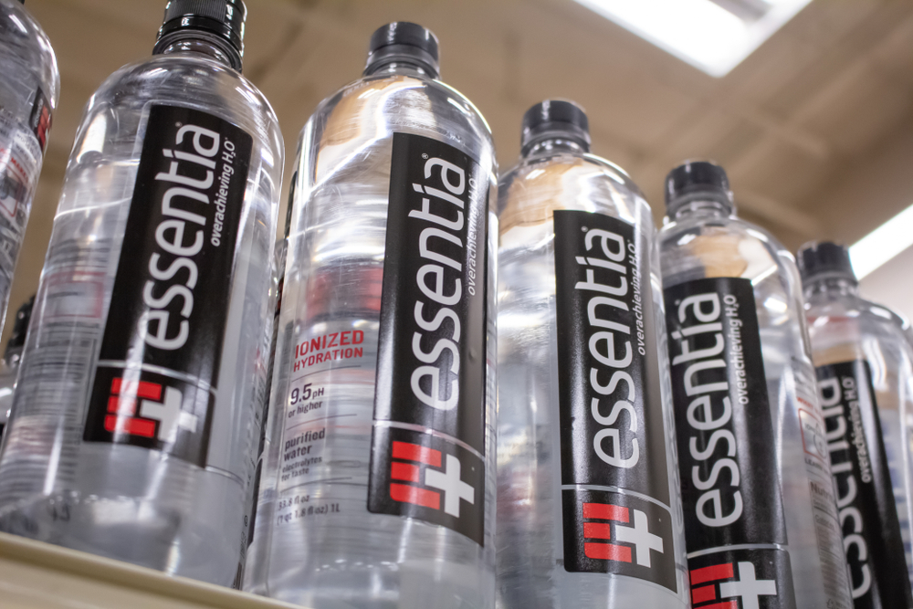 Los Angeles, California, United States - 04-05-2019: A view of several bottles of Essentia water, on display at a local grocery store.