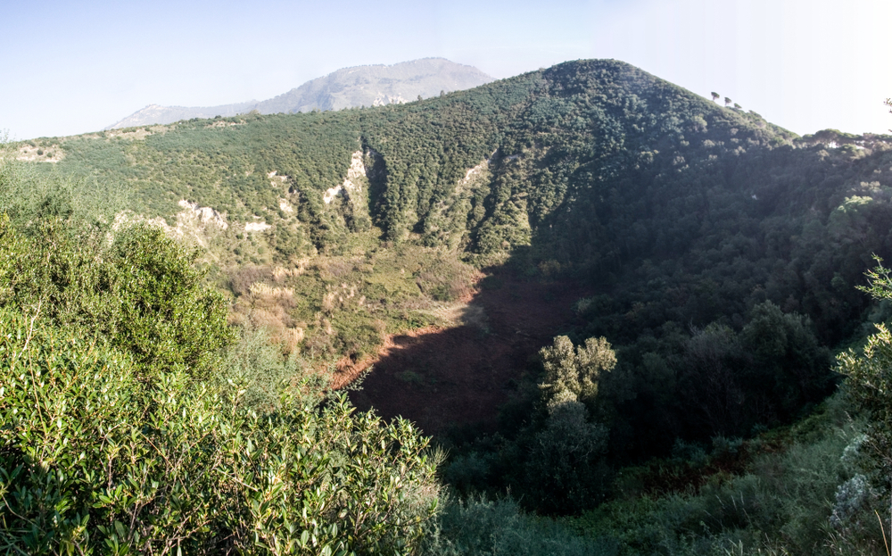 Monte Nuovo (New Mountain) crater. cinder cone volcano within the Campi Flegrei caldera. Naples, Campania, southern Italy.