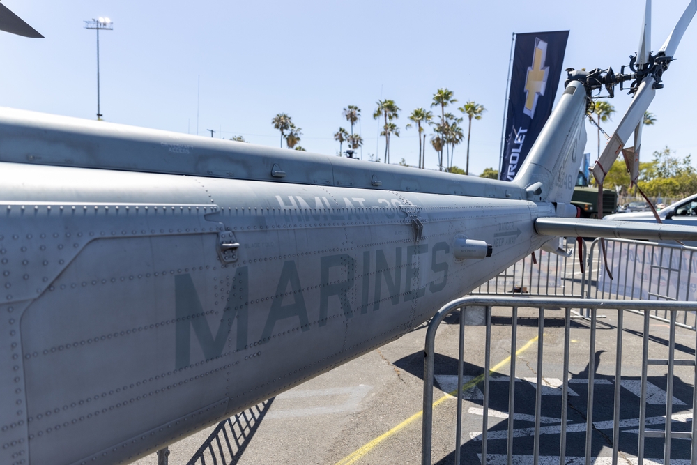 LOS ANGELES, US - May 30, 2022: A closeup shot of a white plane during the Fleet Week in Los Angeles 2022