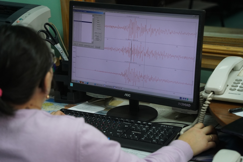 Almaty, Kazakhstan - 12.20.2023 : Employees of the Institute of Seismology analyze data on the strength of earthquake shocks.