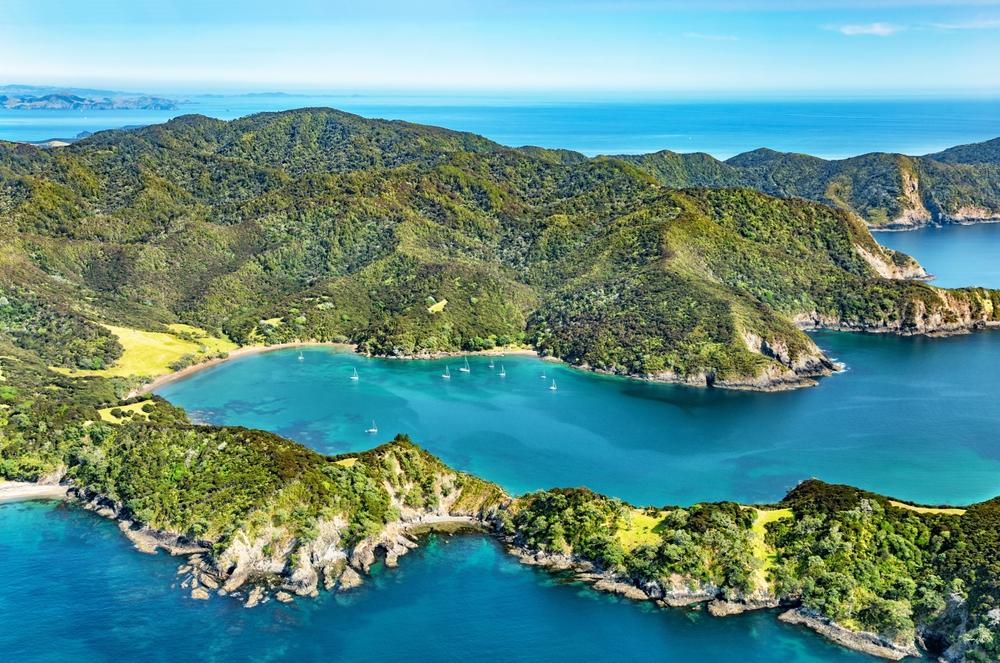 Aerial view of Te Rawhiti Inlet, North Island, New Zealand, Oceania.
Te Rawhiti Inlet in the Bay of Islands, North Island.