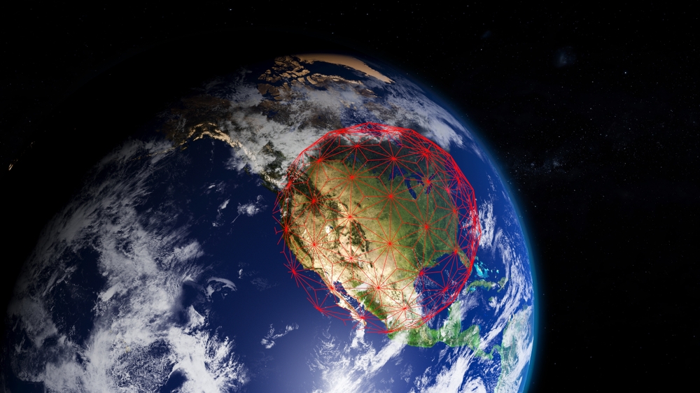 American Golden Dome against missiles - view of Earth from space - 3D rendering