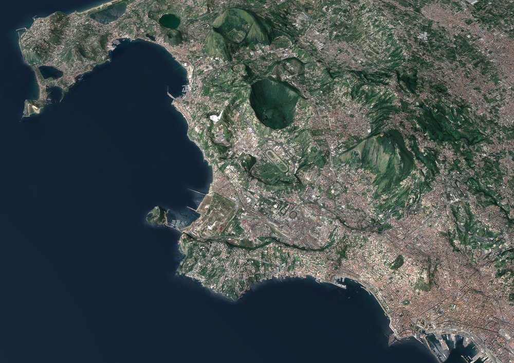 3d section, Fields Flegrei, Naples, Campania, Italy, split of the ground. 3d rendering. Element of this image is furnished by NASA
