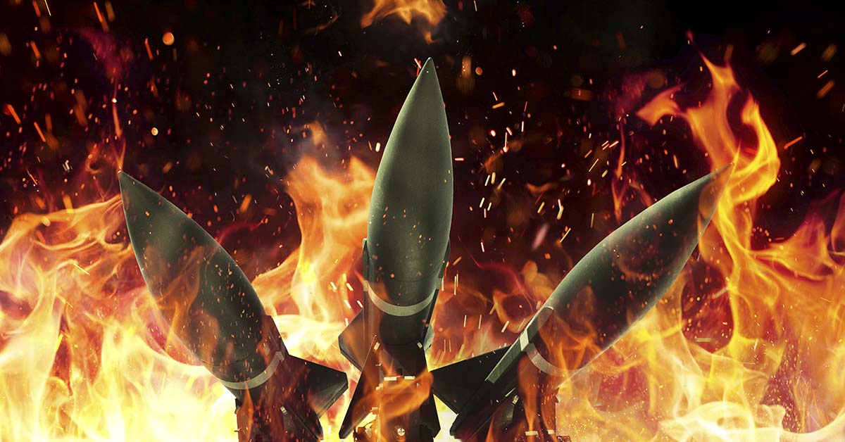 Fire and nuclear weapons. World War 3 concept