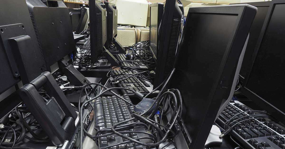 old electronic waste. Computers, monitors, keywords etc