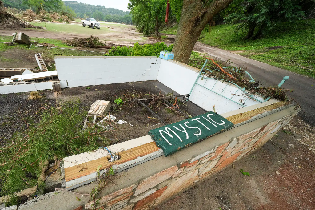 What is left of a buildings foundation at Camp Mystic
