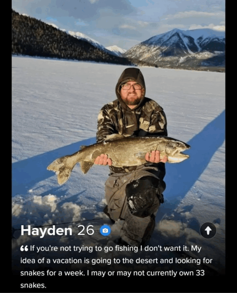 Hayden's profile photos that led to him being rejected on Tinder