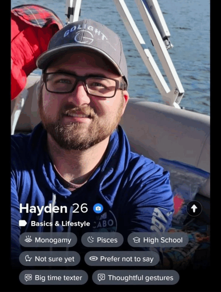 Hayden's profile photos that led to him being rejected on Tinder