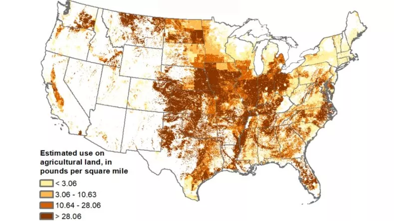 pesticide usage map in the United States.