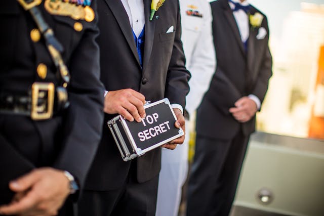 man holding top secret box