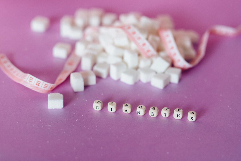 Blood sugar depiction with diabetes text