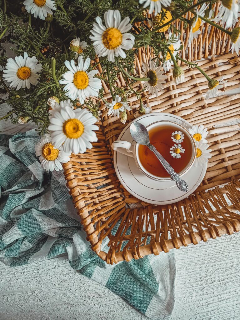 chamomile tea and flowers