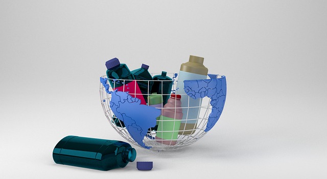 ocean plastics in a globe