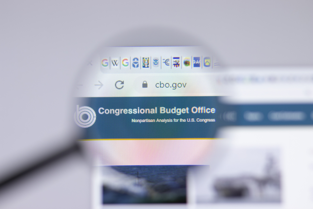 New York, USA - 26 April 2021: Congressional Budget Office logo close-up on website page, Illustrative Editorial