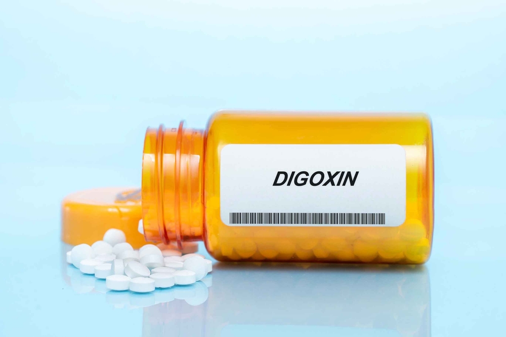 Digoxin Drug In Prescription Medication Pills Bottle
