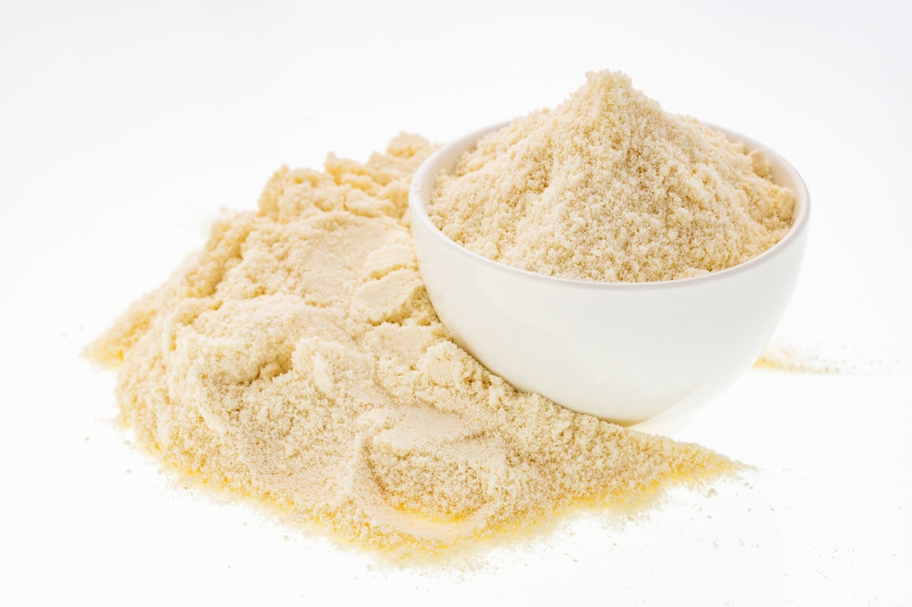 Hydrolyzed collagen powder in the bowl - Organic gelatin powder