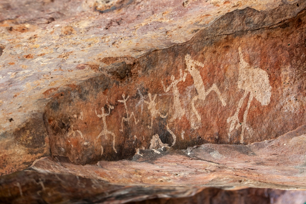 Australian Aboriginal paintings in cave, Gundabooka National Park New South Wales Australia