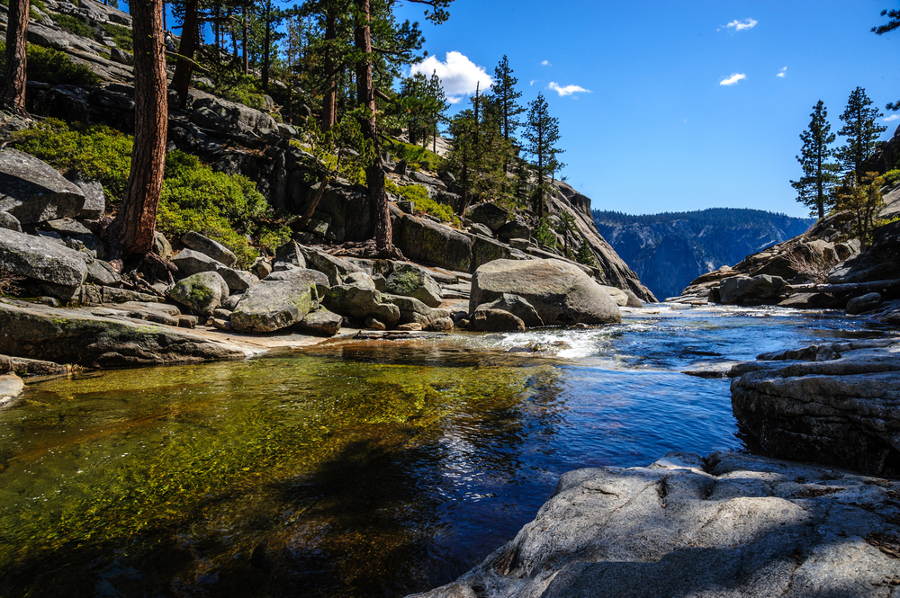 View of Yosemite Creek, just before plunging down into the upper Yosemite Fall
