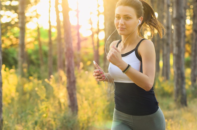 woman running in the forest