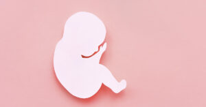 pink silouhette cutout of a child in utero