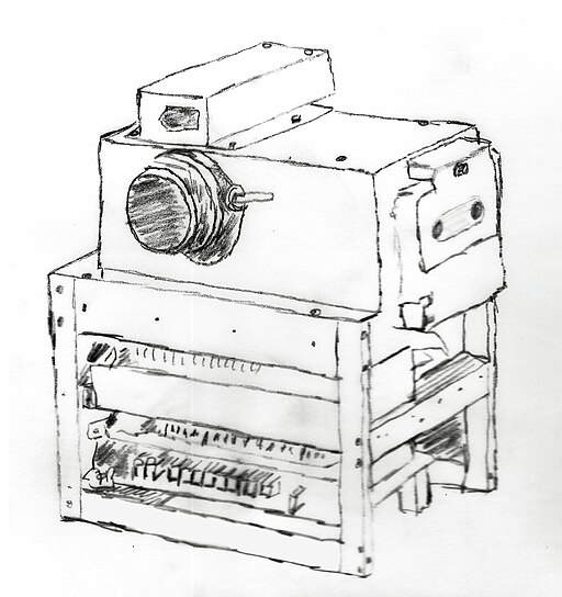 Early prototype sketch of Sasson's toaster-sized digital camera from 1975.