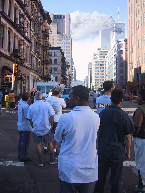 Crowds gather in the street