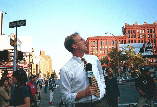 reporter looking up