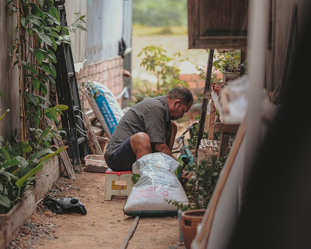 man working in garden