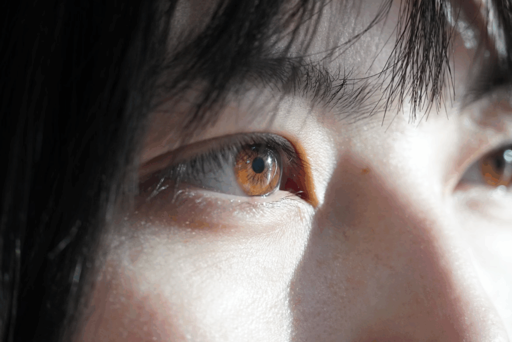 A woman with brown eyes