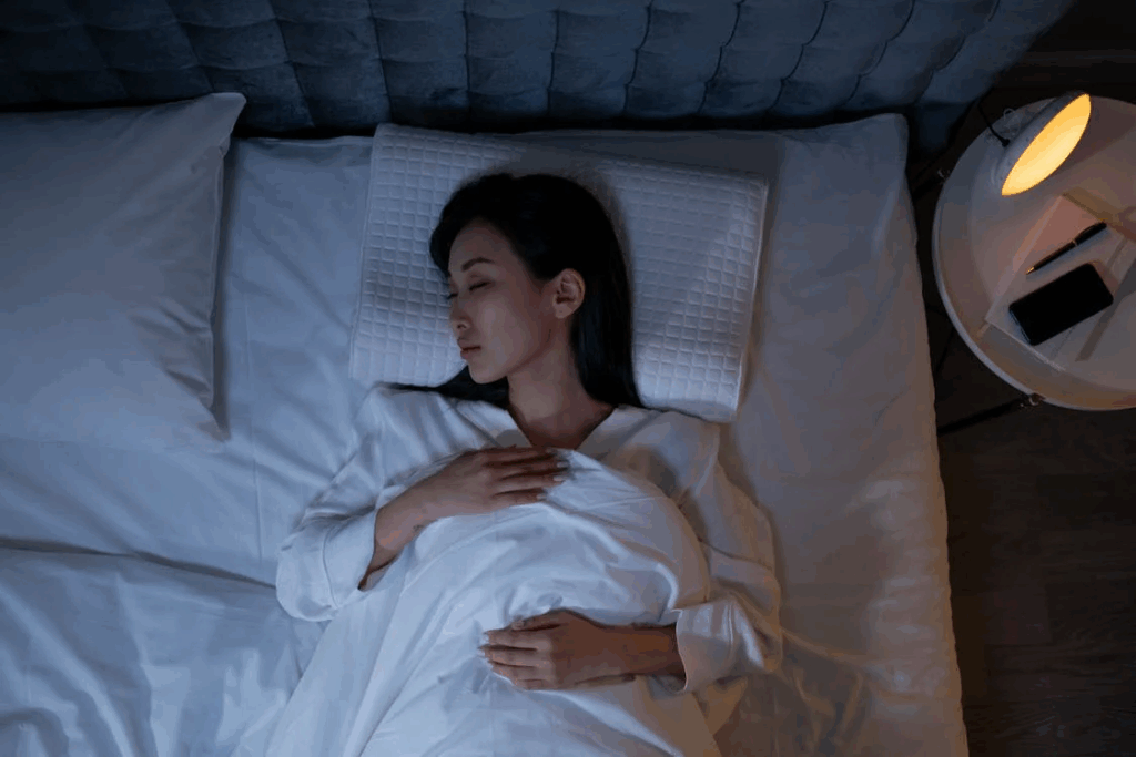 Woman Sleeping on a Bed to prevent wrinkles