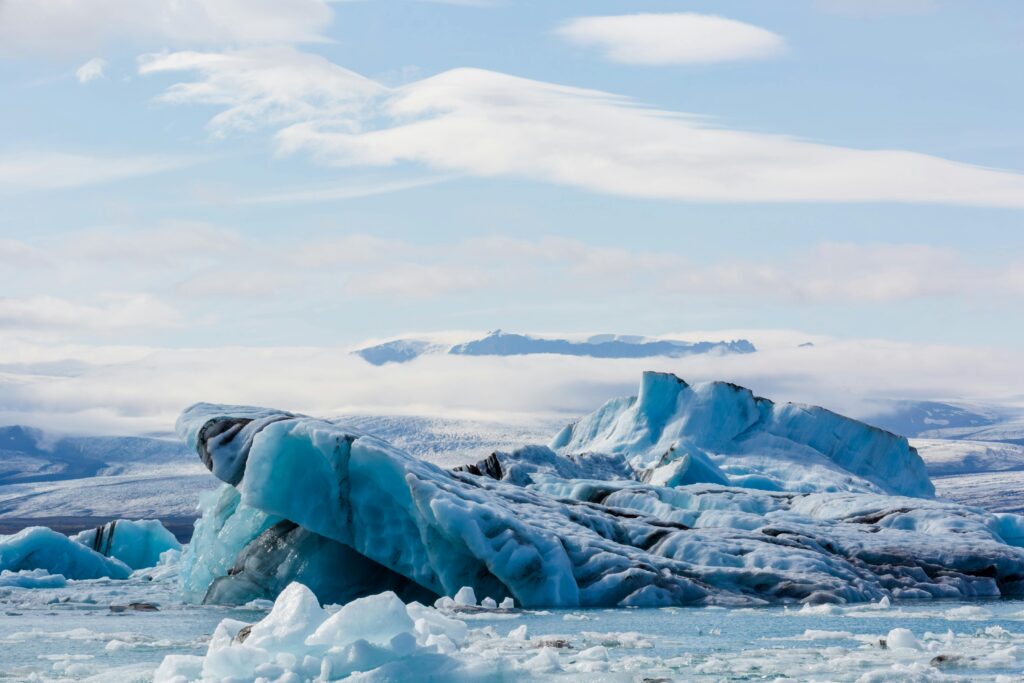 Slabs of Blue Ice Floating in the Ocean