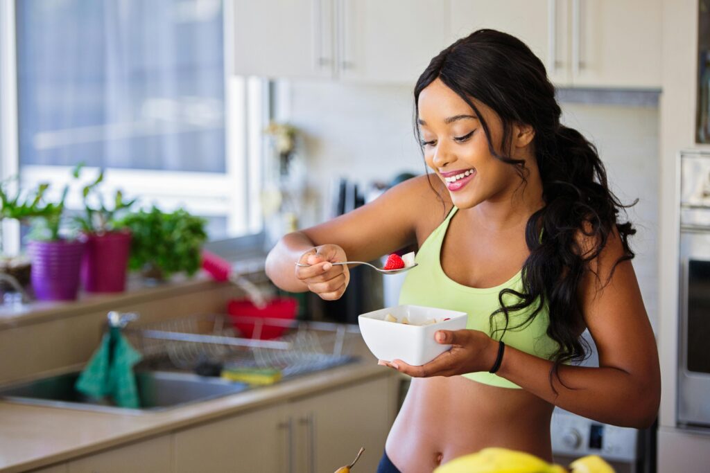 happy woman eating