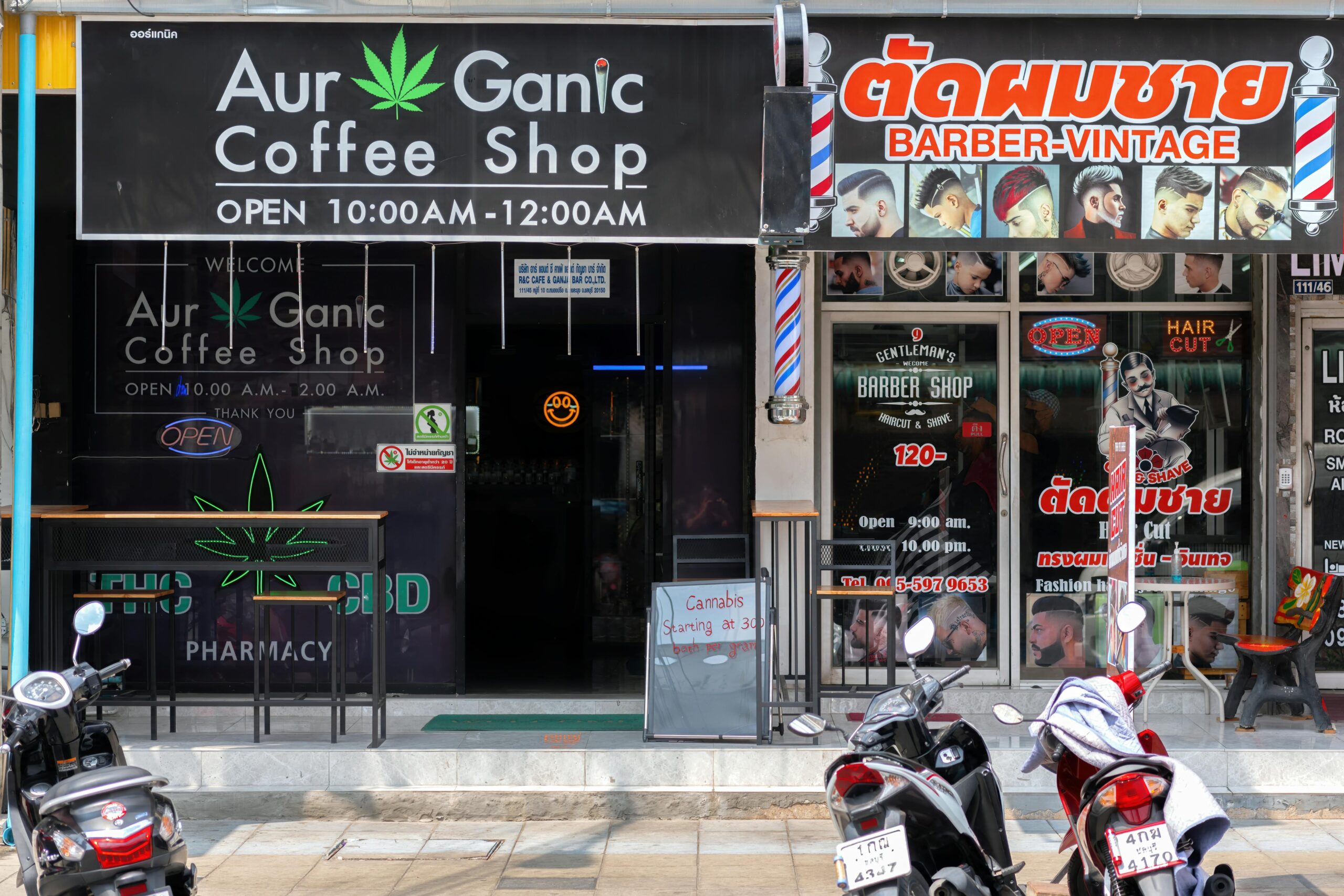 Street View of Coffee Shop and Barber in Pattaya
