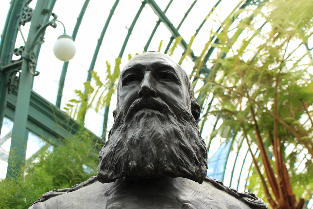 Laeken, Brussels/Belgium- May the 4th 2018: Bust of King Leopold II inside Laeken Royal greenhouse.