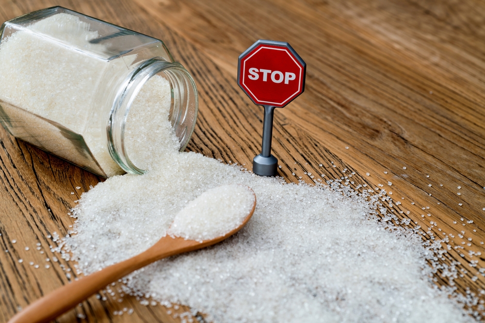 Stop sign on granulated sugar.
