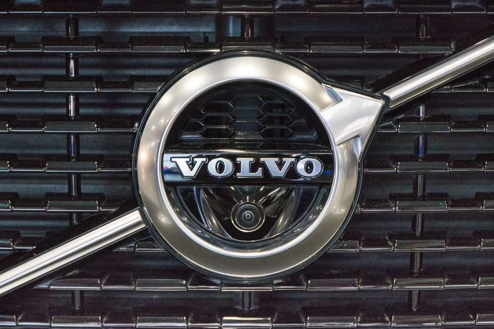 Poznan, Poland - April 08, 2022: Poznan Motor Show. View on front sign of Volvo with camera. Detail and part of vehicle