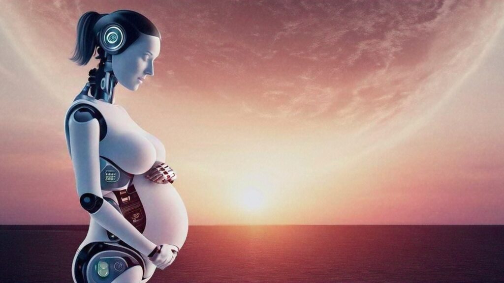 The human will to conceal femininity and fertility have become a founding symbol of the evolution of humanity since its early beginnings. In 2024, the feminine effritation ends with the robotization of human pregnancy. 

