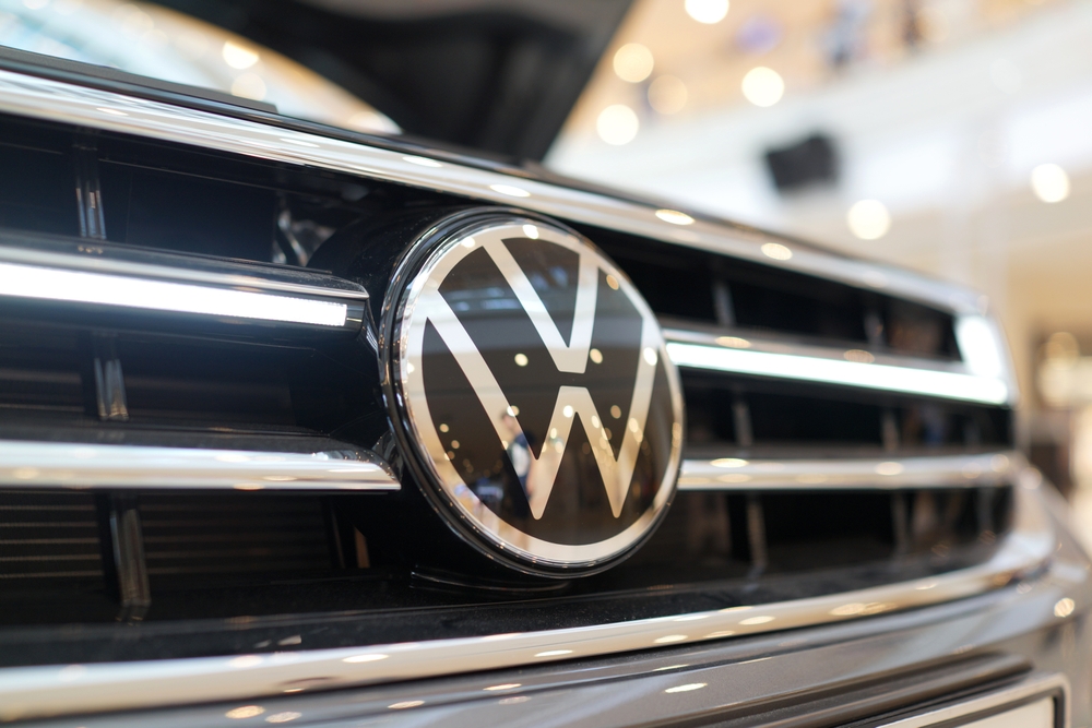 PENANG, MALAYSIA - 8 JUNE 2024: The emblem on the front grille of Volkswagen car display at Motor Show. Volkswagen is a German multinational automobile manufacturer established in 1937.