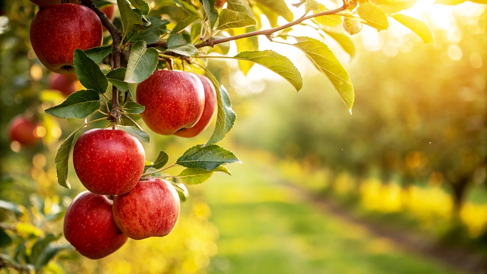 Red Apples on tree in garden in Natural background