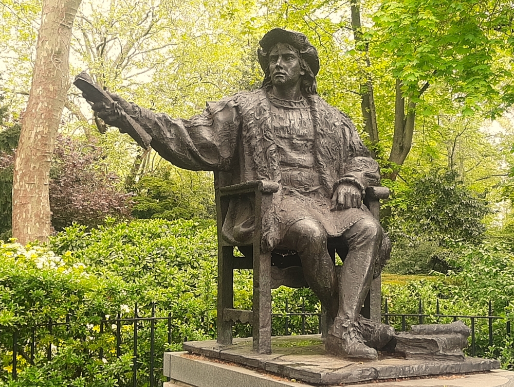 LONDON, UNITED KINGDOM, APRIL 20TH 2025: Statue of explorer Christopher Columbus in central London sculpted by Tomas Banuelos commemorating the 500th anniversary of Columbus's voyage to the New World
