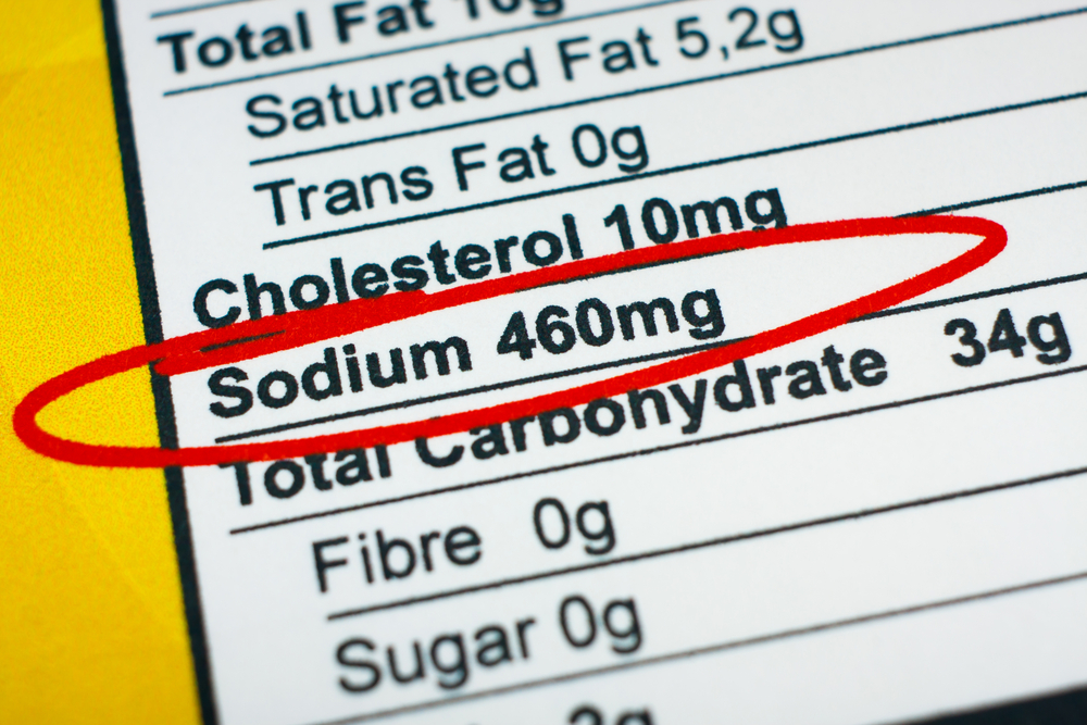 Photo of a nutrition facts label. Salt in food