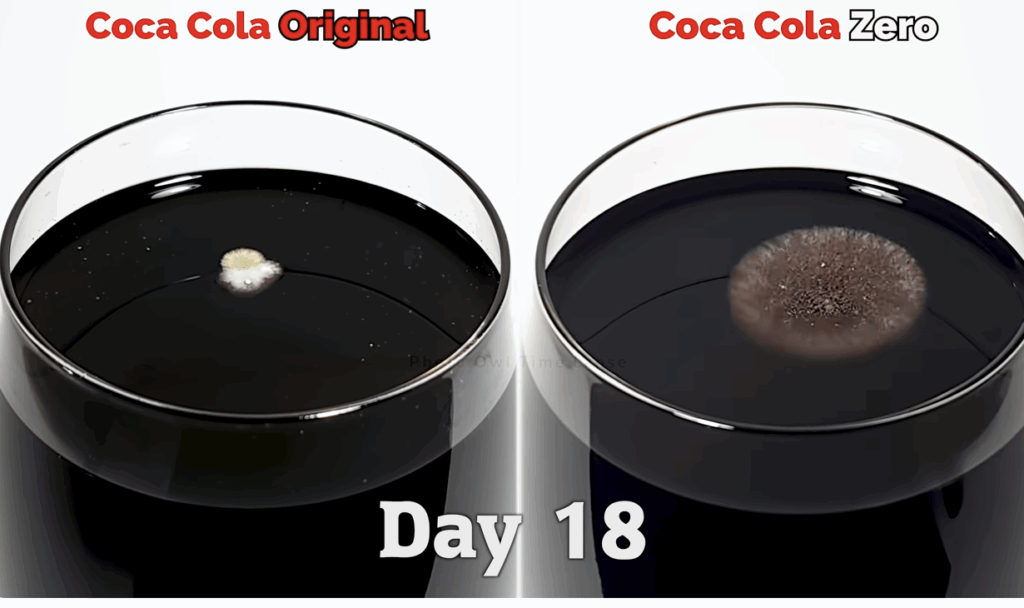 Viewers noticed that two different molds began to form on the two different colas. 