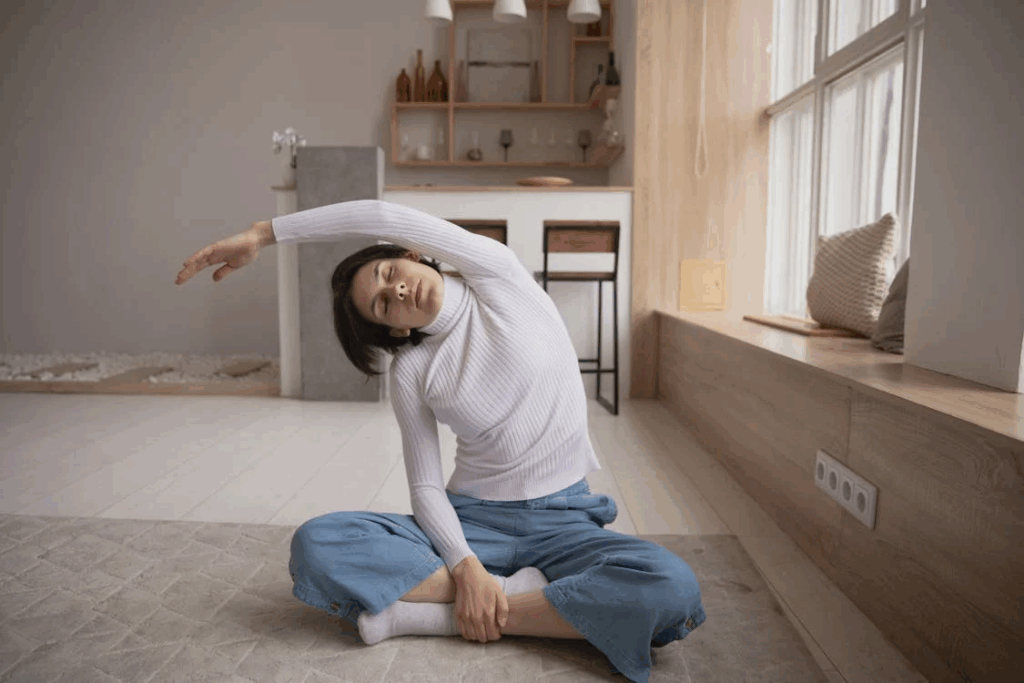 Pictures of a woman stretching
