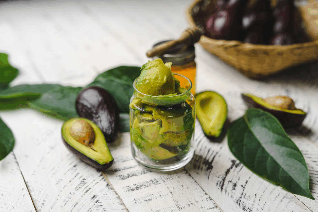 cut up avocado in a jar