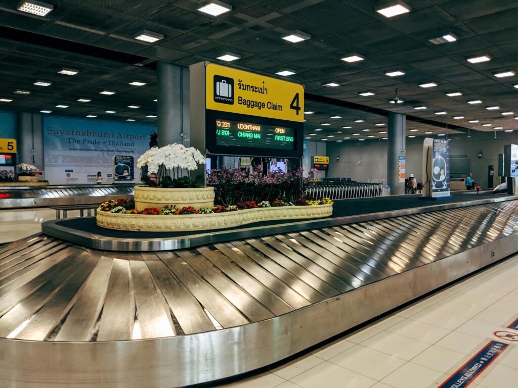 A Luggage Conveyor Inside Airport
