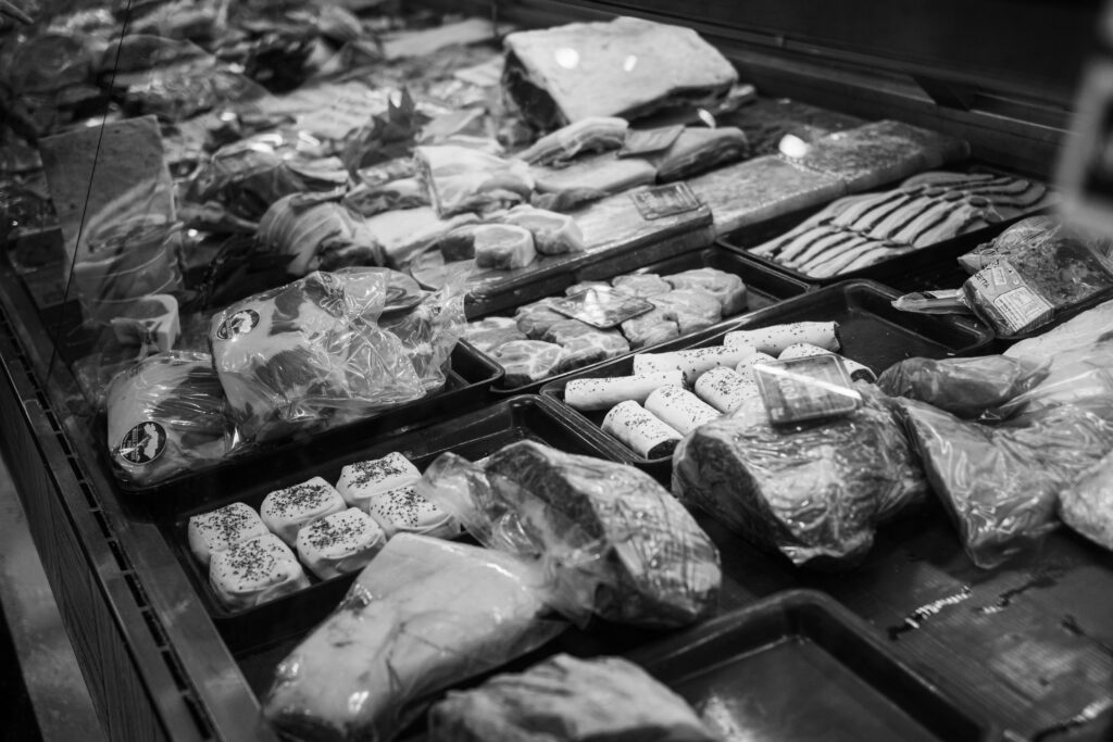 Black and White Butcher Shop Display
