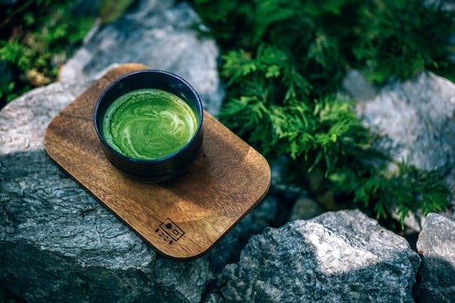 Matcha drink on a tray